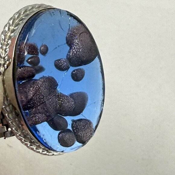 Dichroic Glass Cufflinks Light Blue Vintage Bubble Unique Round Men Formal Groom - Picture 5 of 9